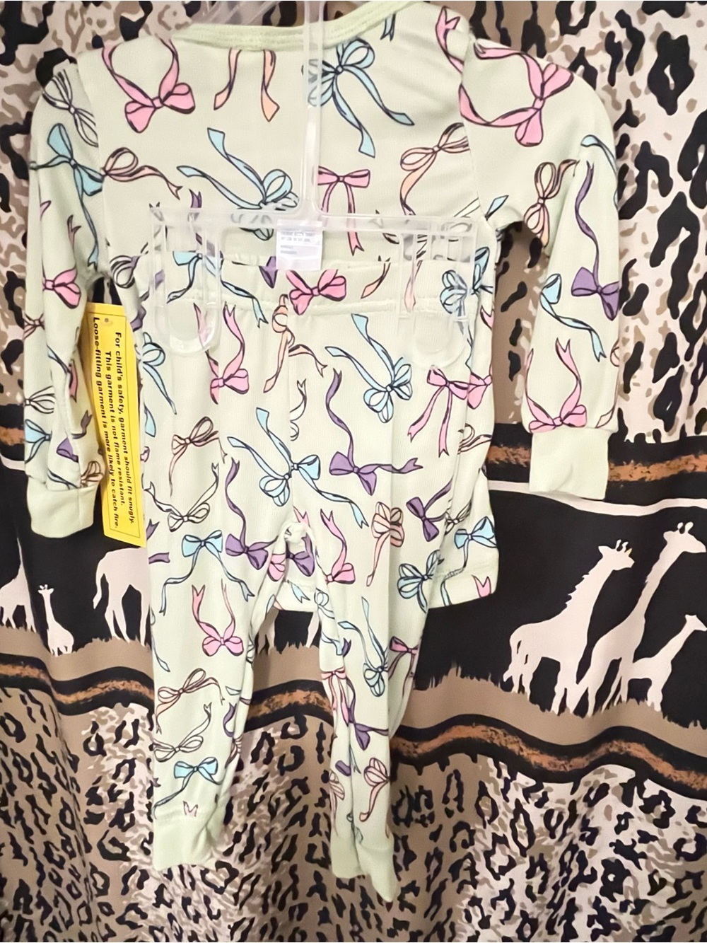 Kidgets Mint Footed Romper with Pastel Bow Print